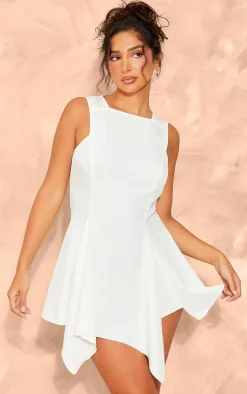 Petite White Woven Sleeveless Asymmetric Hem Mini Dress
