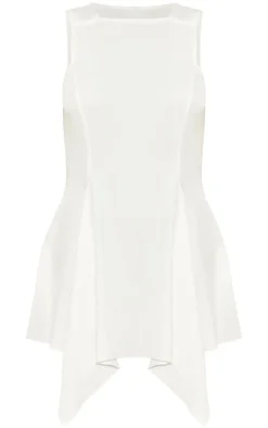 Petite White Woven Sleeveless Asymmetric Hem Mini Dress