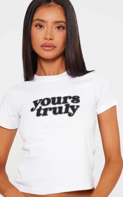 Petite White Yours Truly Graphic Fitted Top