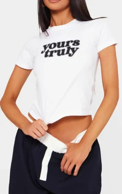 Petite White Yours Truly Graphic Fitted Top
