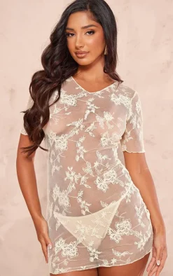 Petite Yellow Mesh Printed Mini Dress