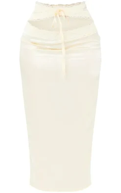 Petite Yellow Satin Lace Detail Midaxi Skirt