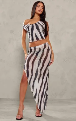 Petite Zebra Print Cowl Neck Crushed Mesh Crop Top