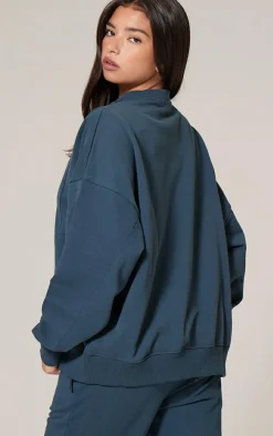 Petrol Premium Tonal Print Zip Through Panelled Track Top