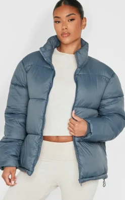 Petrol Shell Quilted Puffer Coat