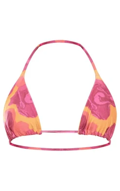 Pink Abstract Marble Printed Triangle Bikini Top