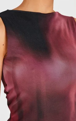 Pink Abstract Mesh Printed Racer Neck Maxi Dress