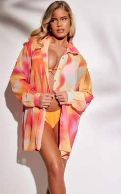 Pink Abstract Print Oversized Beach Shirt