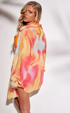 Pink Abstract Print Oversized Beach Shirt