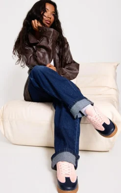 Pink and Blue PU Contrast Panel Lace Up Sneakers