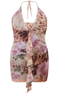 Pink Animal Print Frill Mini Dress