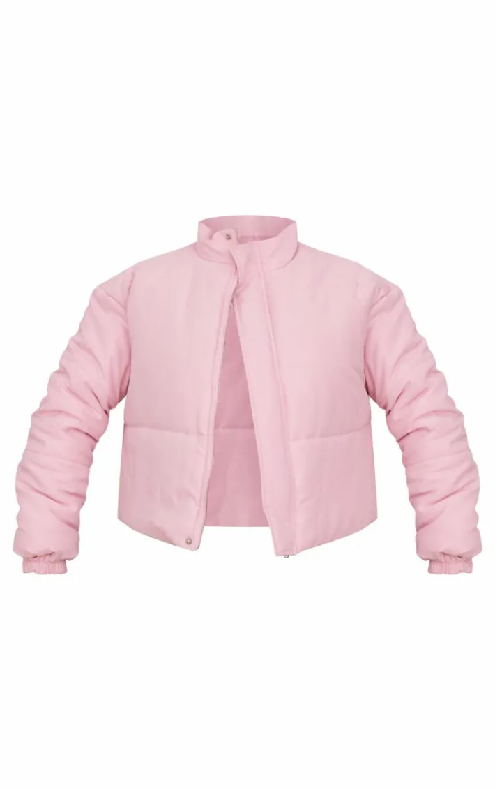 Pink Back Bow Detail Cropped Puffer Jacket