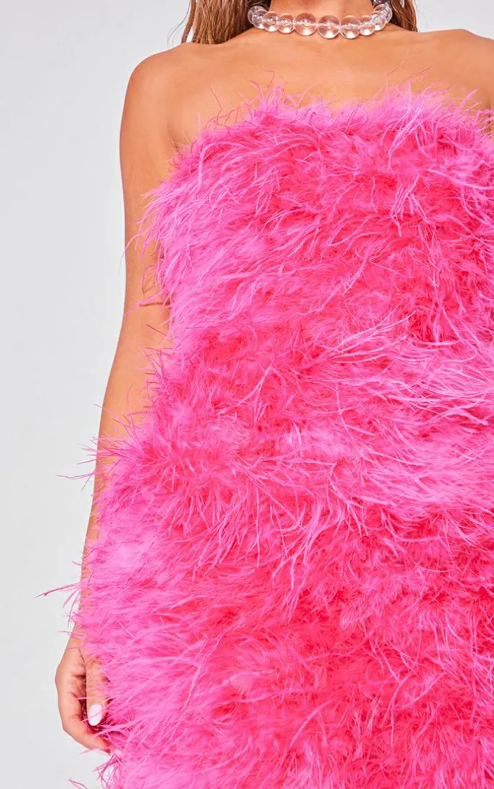 Pink Bandeau Feather Bodycon Dress