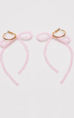 Pink Beaded Large Bow Hoop Earrings