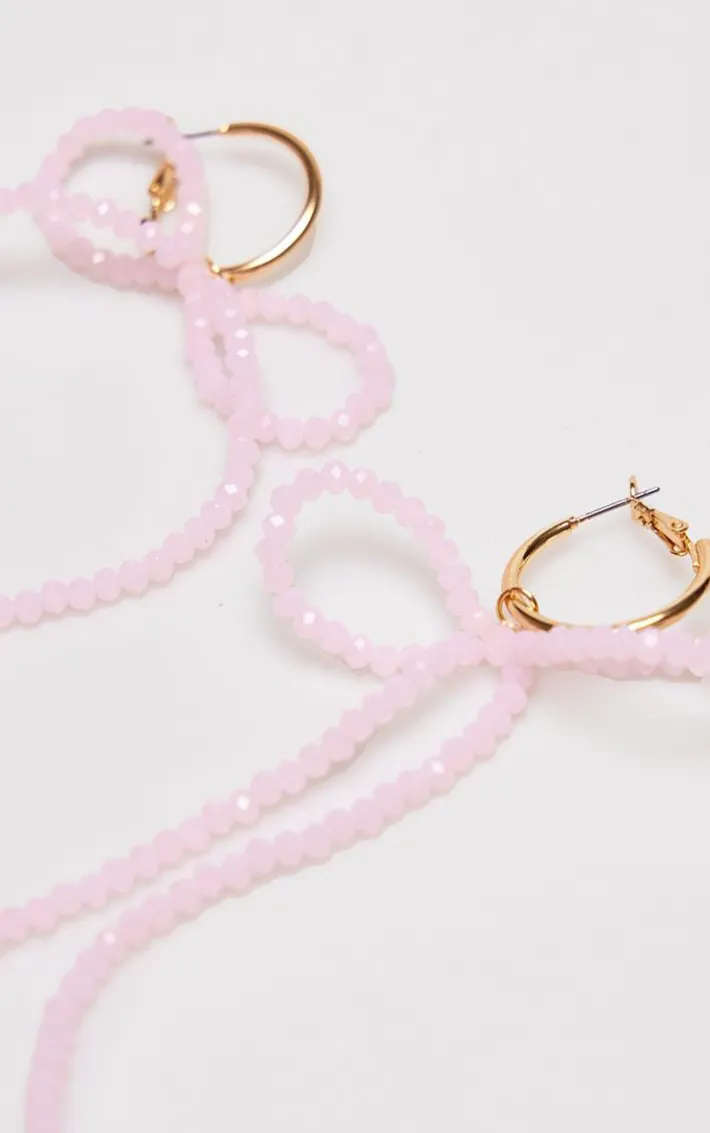 Pink Beaded Large Bow Hoop Earrings