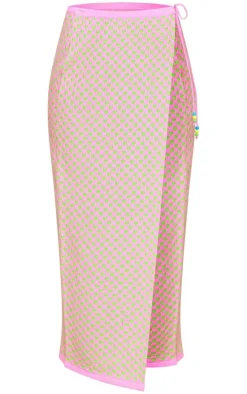 Pink Beads Trim Knitted Maxi Sarong