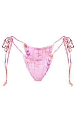Pink Blurred Print Tie Side Bikini Bottoms