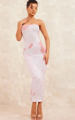 Pink Body Print Slinky Bandeau Midaxi Dress