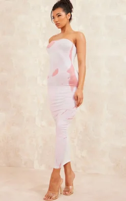 Pink Body Print Slinky Bandeau Midaxi Dress