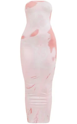 Pink Body Print Slinky Bandeau Midaxi Dress