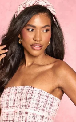 Pink Boucle Check Padded Headband