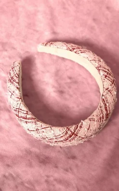 Pink Boucle Check Padded Headband
