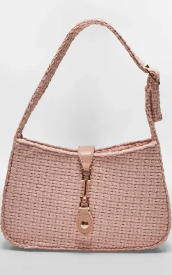 Pink Boucle Clasp Detail Shoulder Bag