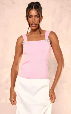 Pink Boucle Diamante Embellished Top