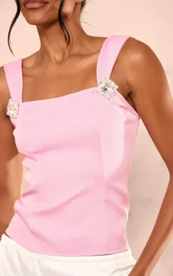 Pink Boucle Diamante Embellished Top
