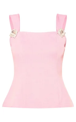 Pink Boucle Diamante Embellished Top