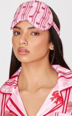 Pink Bow Print Satin Eye Mask