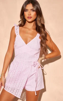 Pink Broderie Frill Strappy Wrap Skort Romper
