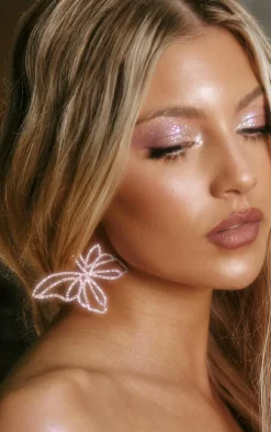 Pink Butterfly Diamante Statement Earrings