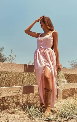 Pink Button Up Poplin Midaxi Dress