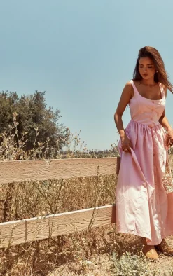 Pink Button Up Poplin Midaxi Dress