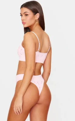 Pink Candy Cane Print Ribbed Scoop Neck Bralette