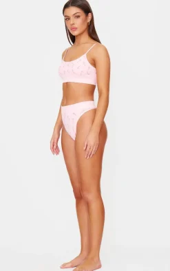 Pink Candy Cane Print Ribbed Scoop Neck Bralette