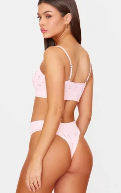 Pink Candy Cane Print Ribbed Thong