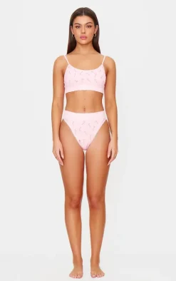 Pink Candy Cane Print Ribbed Thong