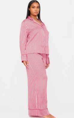 Pink Candy Stripe Satin Long Pj Set