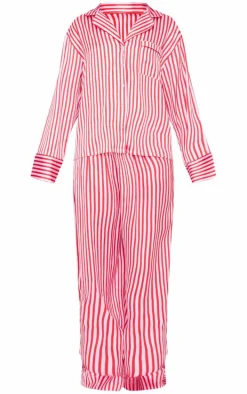 Pink Candy Stripe Satin Long Pj Set