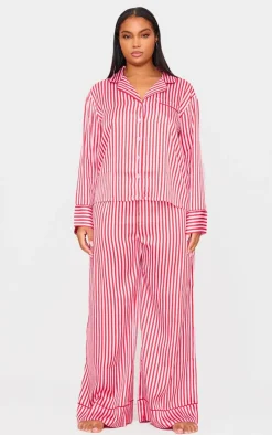 Pink Candy Stripe Satin Long Pj Set