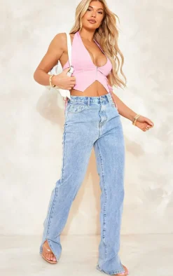 Pink Cargo Lace Up Side Zip Up Crop Top