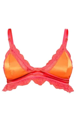 Pink Contrast Lace Trim Bralette Lingerie Set