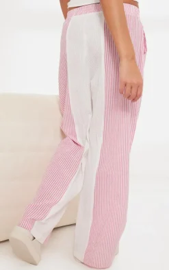 Pink Contrast Pinstripe Linen Look Pants