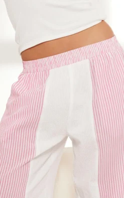 Pink Contrast Pinstripe Linen Look Pants