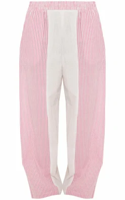 Pink Contrast Pinstripe Linen Look Pants