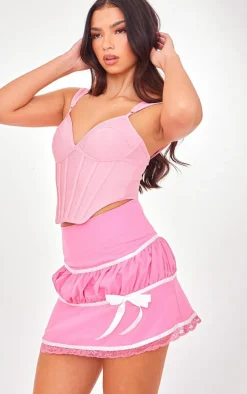 Pink Contrast Woven Bow Trim Mini Skirt