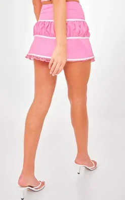 Pink Contrast Woven Bow Trim Mini Skirt