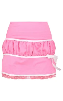 Pink Contrast Woven Bow Trim Mini Skirt